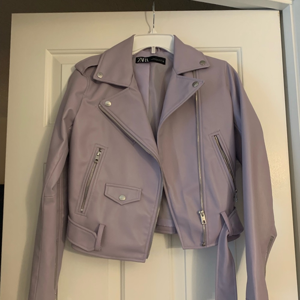 Zara lilac faux Moto jacket. Worn once. Excellent condition. Sz M.